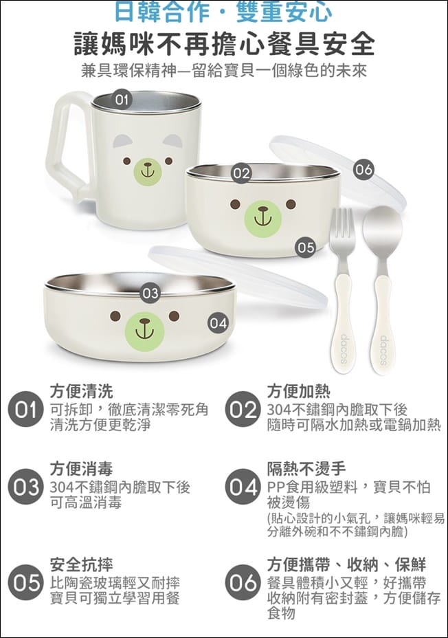 ▌已結團▌全台首團！超可愛的【日本dacos寶貝大口吃不鏽鋼餐具組】安全無毒、304食品級不鏽鋼材質