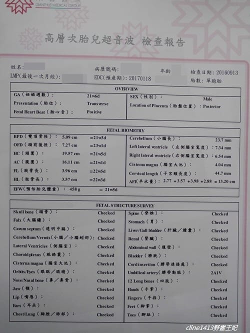 ▌四寶弟孕期紀錄▌孕期紀錄♥22週禾馨高層次超音波、11週非侵入性產前染色體檢測NIPS♥